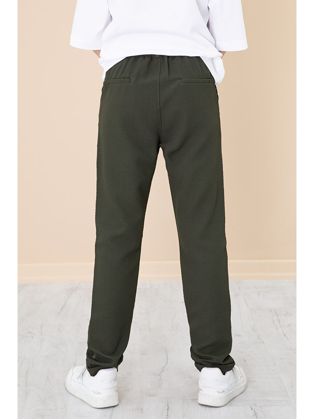 Haki Duble Paça Erkek Çocuk Jogger Kumaş Pantolon 20054-3