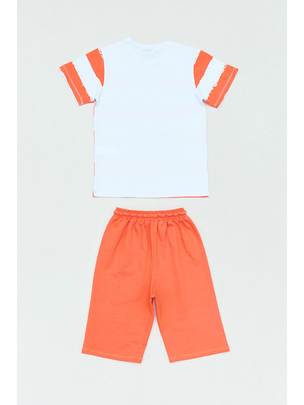 Turuncu Yazı Baskılı Şeritli 2 Li Erkek Çocuk Şortlu Takım-1