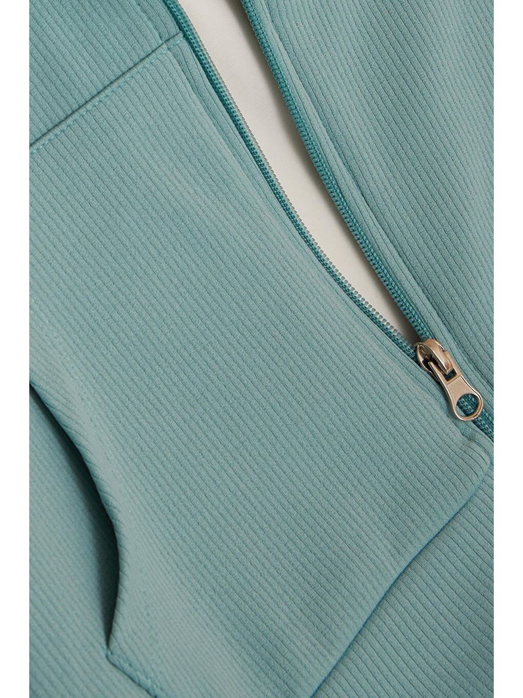 Turkuaz Kız Çocuk 3 lü Taytlı Takım Fitilli Fermuarlı Yazı Baskılı Su Yeşili (9-14 Yaş)-5