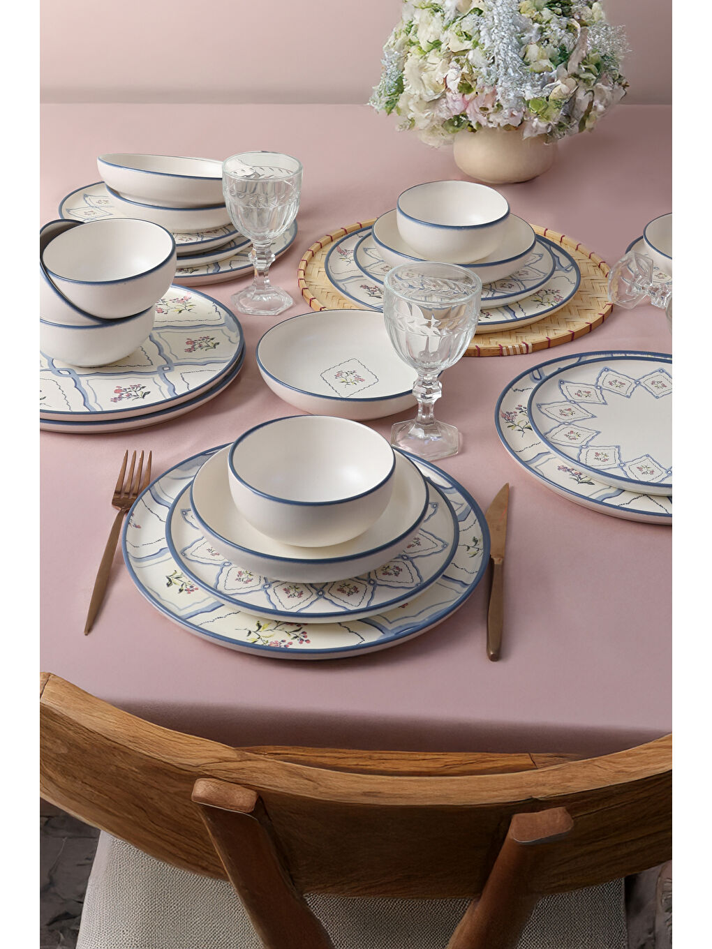 Karışık Floral Waves Yemek Takımı 24 Parça 6 Kişilik