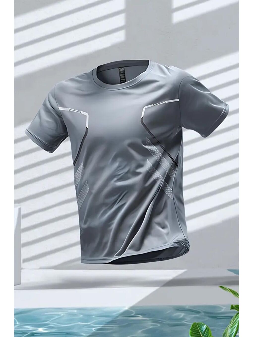 Gri Fusto Mikro Polyester Slim Fit Performans Antrenman Sporcu Erkek Tshirt