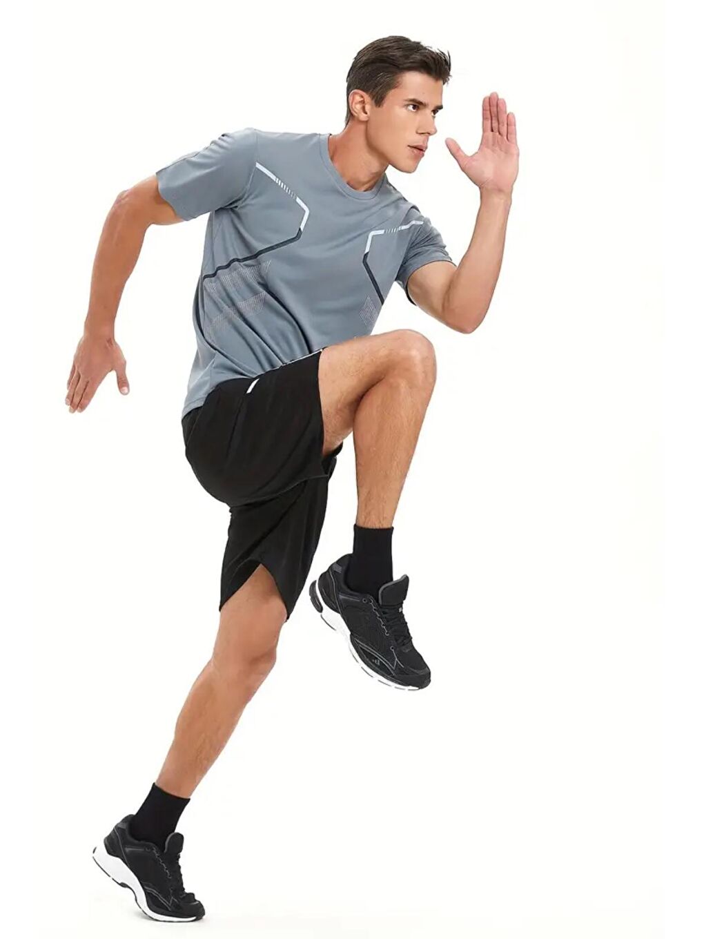Gri Fusto Mikro Polyester Slim Fit Performans Antrenman Sporcu Erkek Tshirt-2