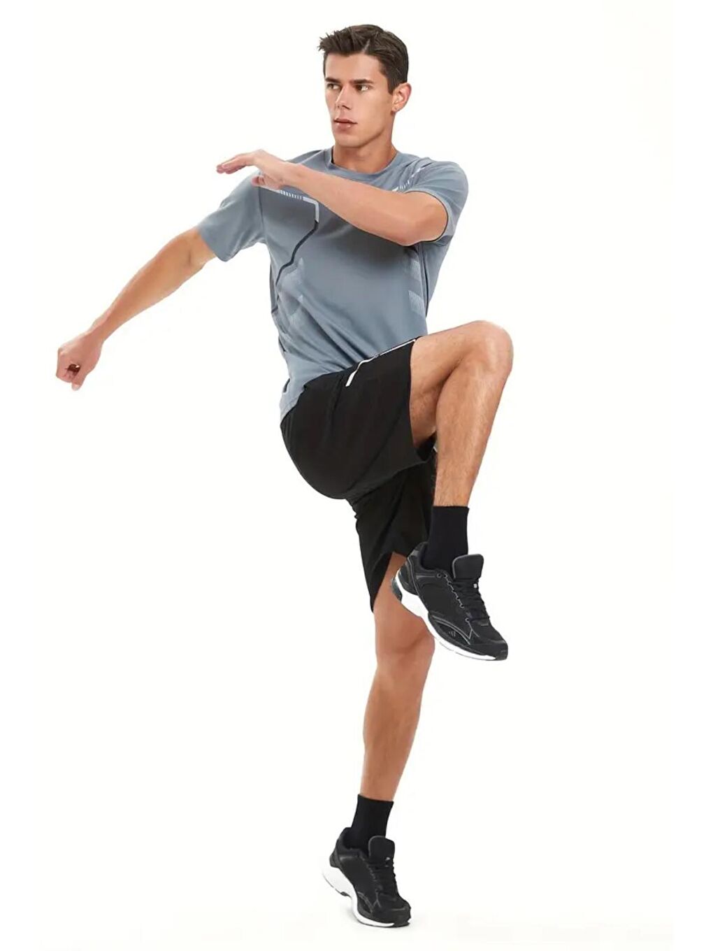Gri Fusto Mikro Polyester Slim Fit Performans Antrenman Sporcu Erkek Tshirt-3