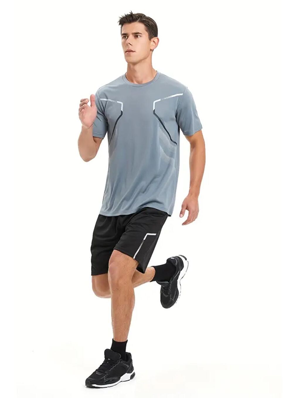 Gri Fusto Mikro Polyester Slim Fit Performans Antrenman Sporcu Erkek Tshirt-4