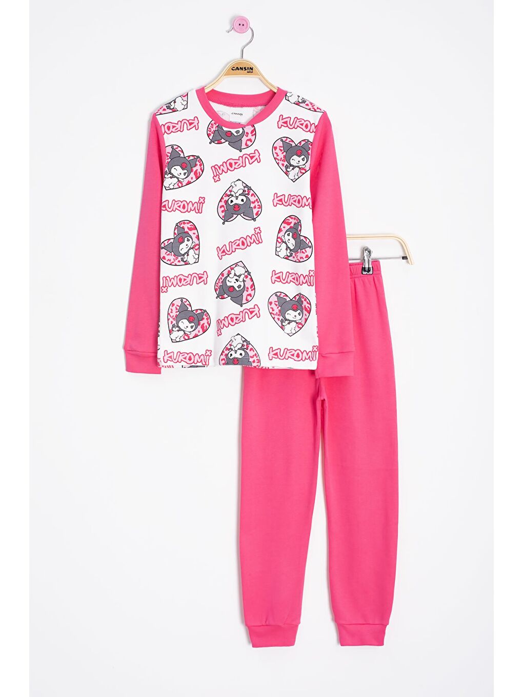 Fuşya Kalpli Yazı Desenli Kız Çocuk Pijama Takımı 23260-1