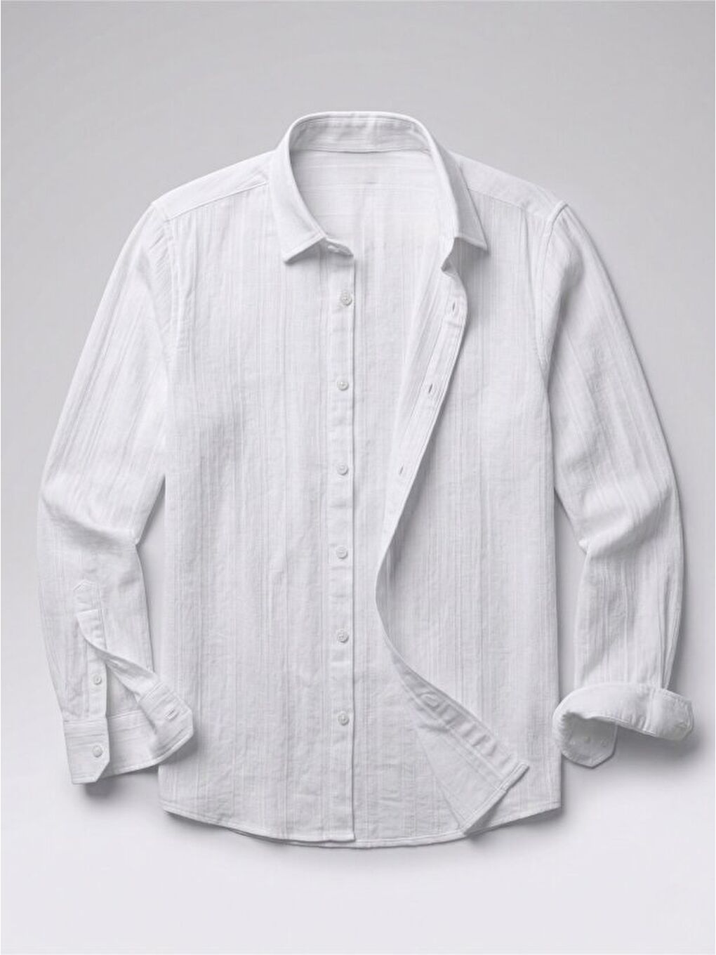 Beyaz Erkek Armürlü Yarım Oversize Müslin Gömlek