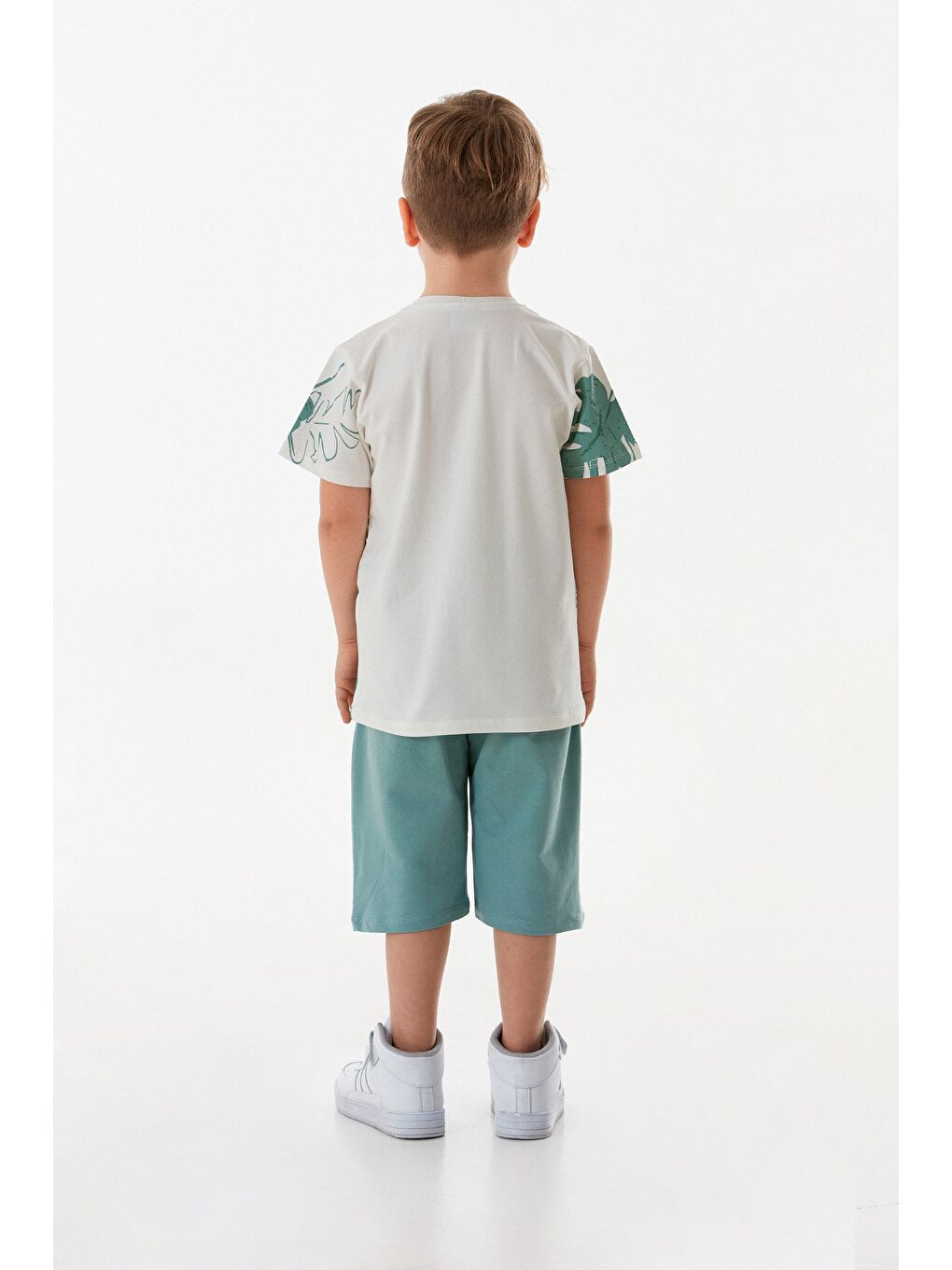 Turkuaz Yaprak Baskılı 2 Li Erkek Çocuk Şortlu Takım-4