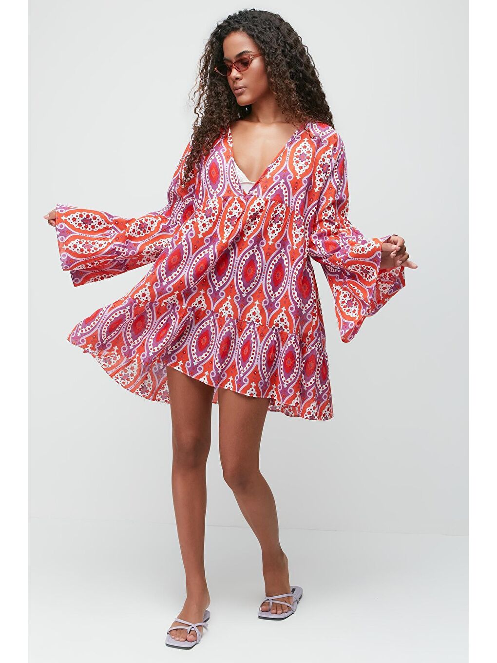 Pareo Plaj Elbisesi 22329 Kırmızı/Mor-1