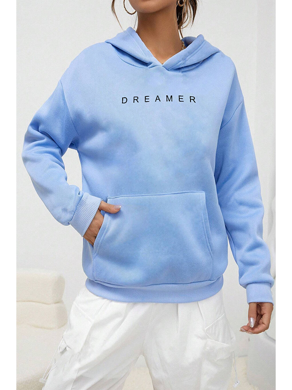 uyguntarz Bebek Mavisi Dreamer Baskılı Oversize Sweatshirt