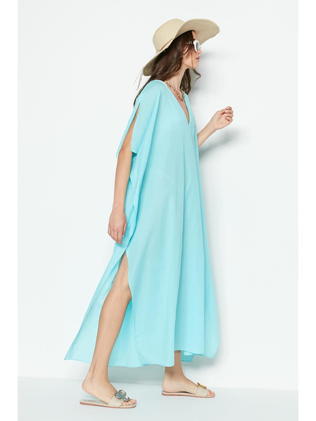 Büyük Beden Pareo Plaj Elbisesi 22330 Turkuaz-2