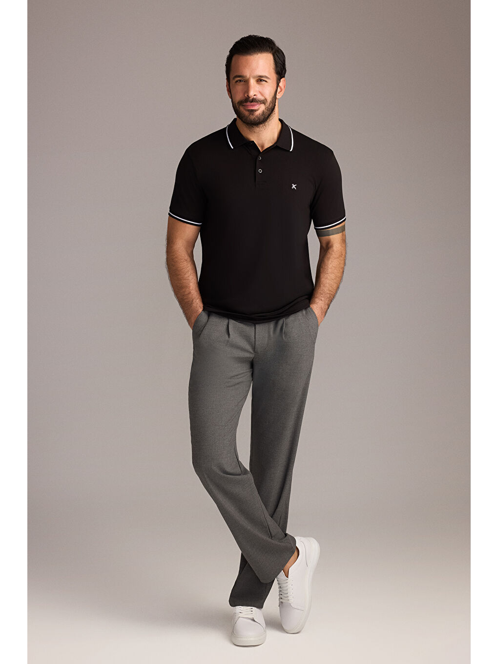 Gri Regular Fit Beli Lastikli İpli Elastanlı Pileli Pantolon