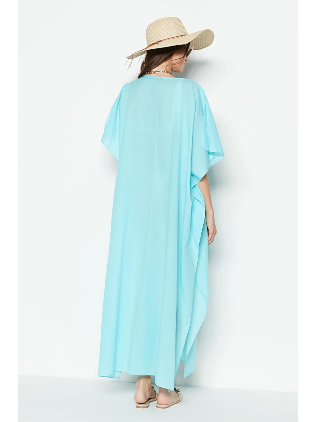 Büyük Beden Pareo Plaj Elbisesi 22330 Turkuaz-3