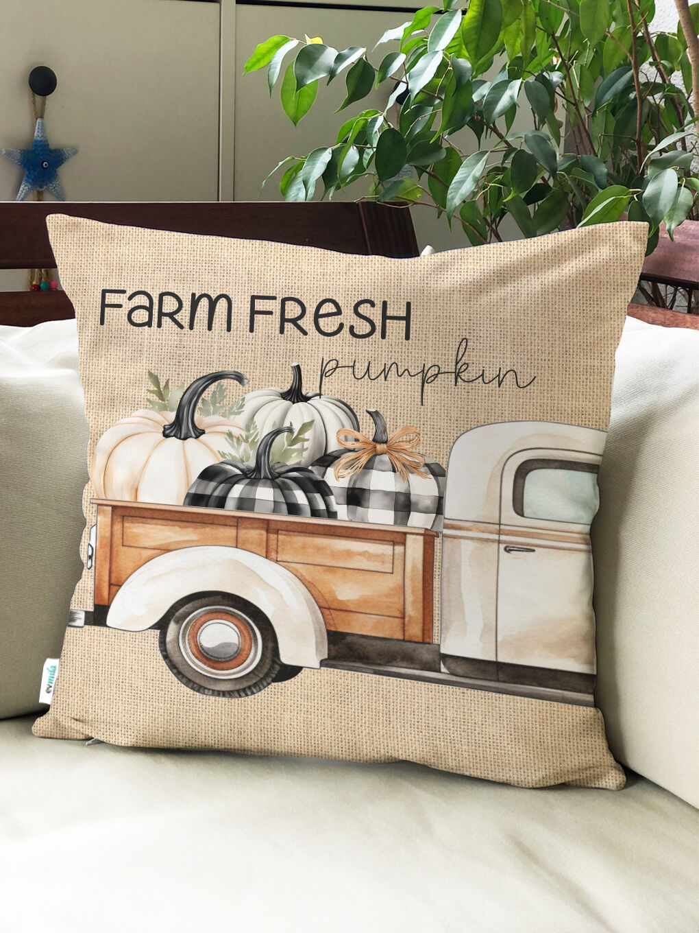 Karışık Sonbar Desenli Baskılı 3'lü Kırlent Kılıf Seti-1