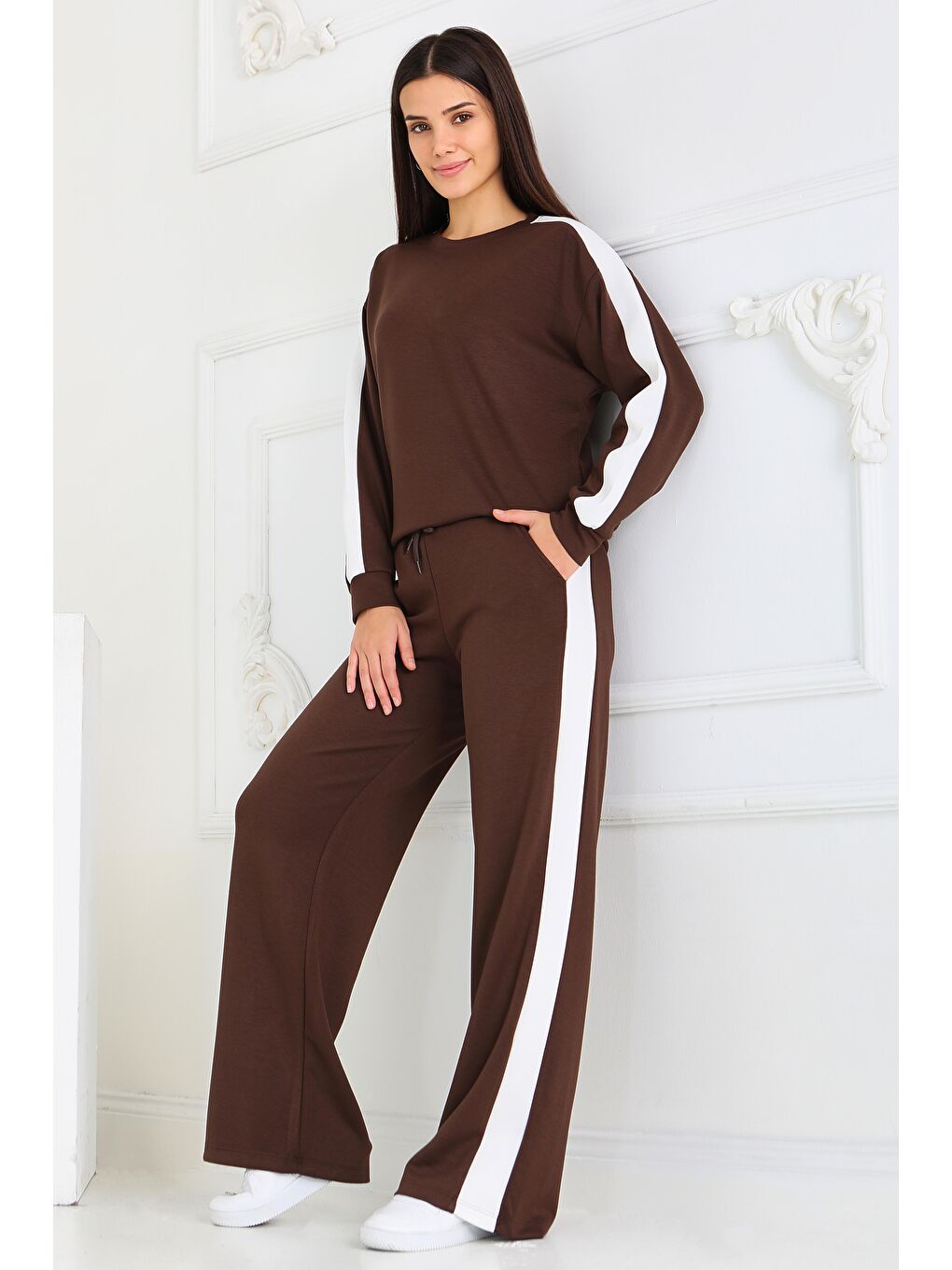 Kahverengi Garnili Modal İkili Takım Kahve - 27870-KAHVE-1