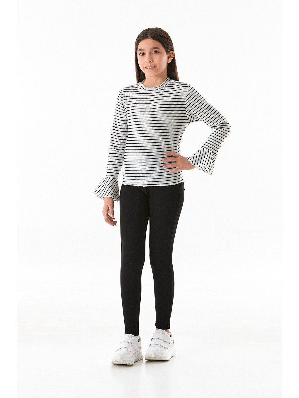 Siyah Beli Lastikli Cepli Kız Çocuk Tayt-1