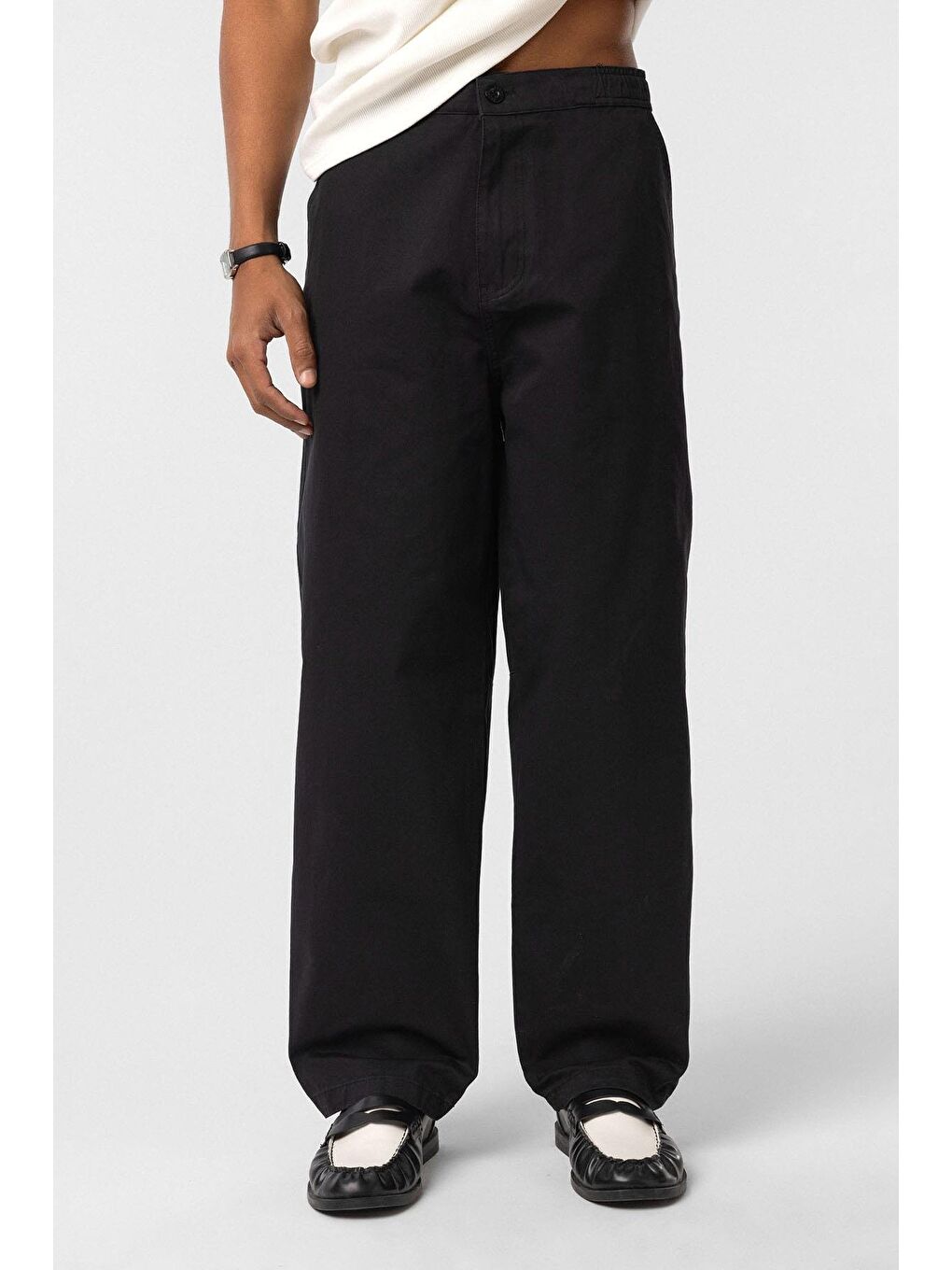 Yıkamalı Gabardin Baggy Erkek Pantolon Siyah-2