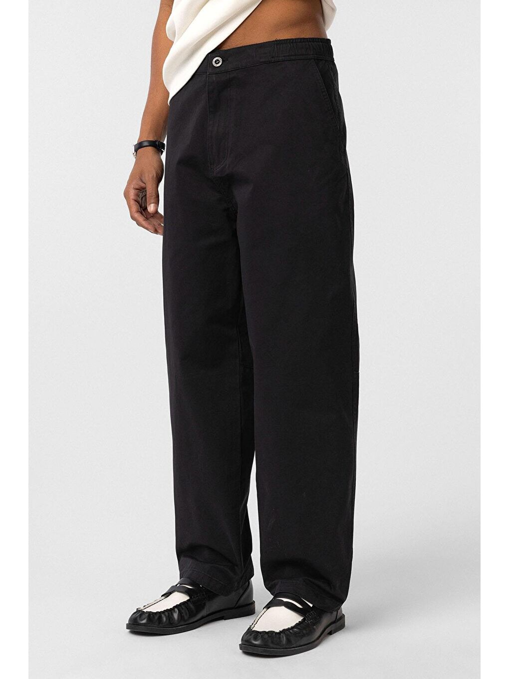 Yıkamalı Gabardin Baggy Erkek Pantolon Siyah-3