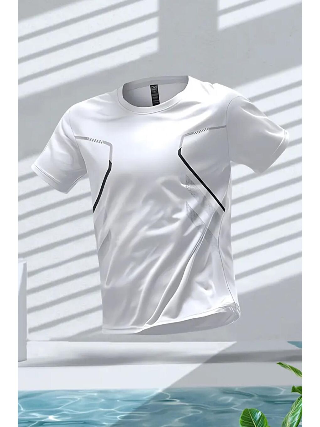 Oksit Beyaz Fusto Mikro Polyester Slim Fit Performans Antrenman Sporcu Erkek Tshirt