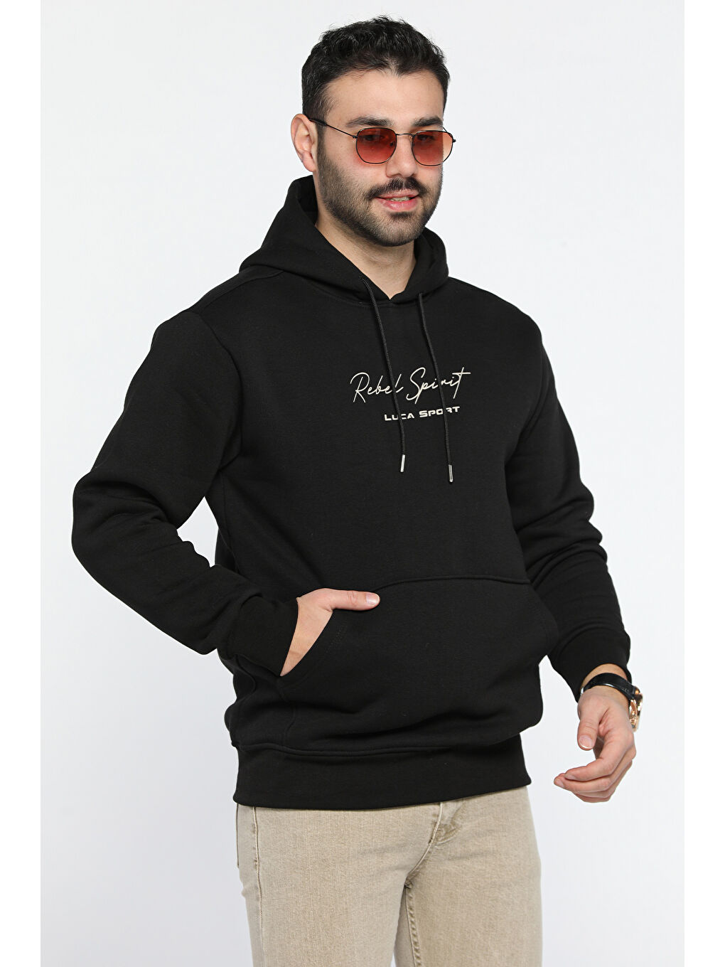 Mishar İtalia Siyah Üç İplik Şardonlu Kanguru Cepli Erkek Sweatshirt - 1