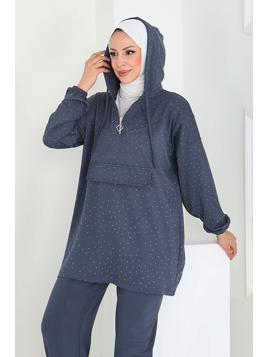 Gri Taşlı Modal İkili Takım Füme - 27861-FUME-1