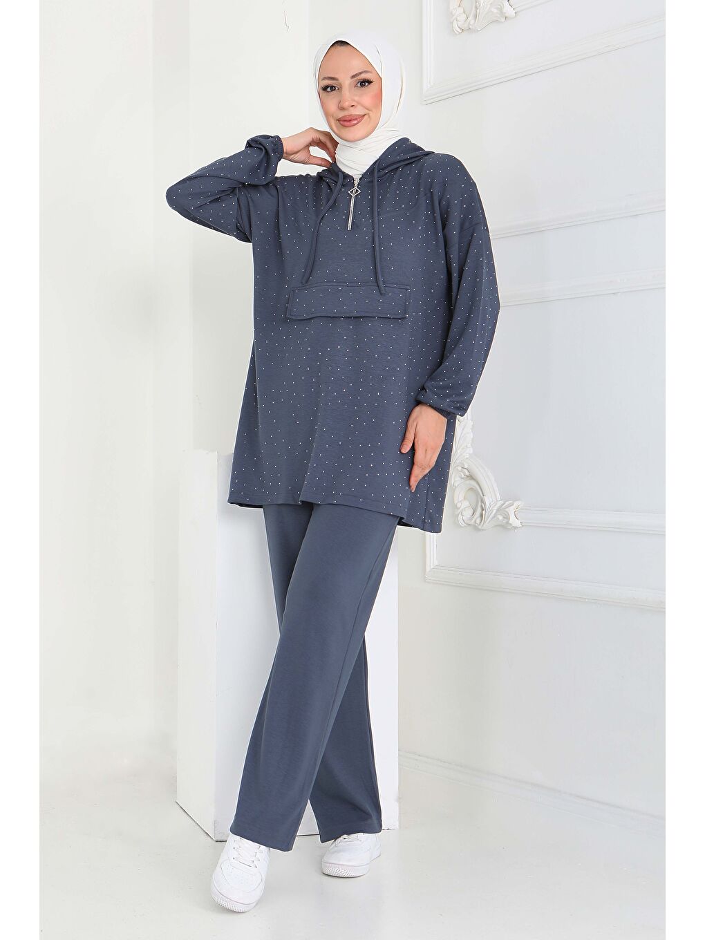 Gri Taşlı Modal İkili Takım Füme - 27861-FUME-2