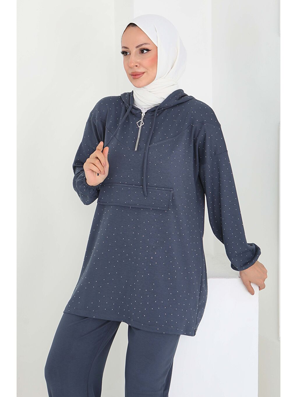 Gri Taşlı Modal İkili Takım Füme - 27861-FUME-3