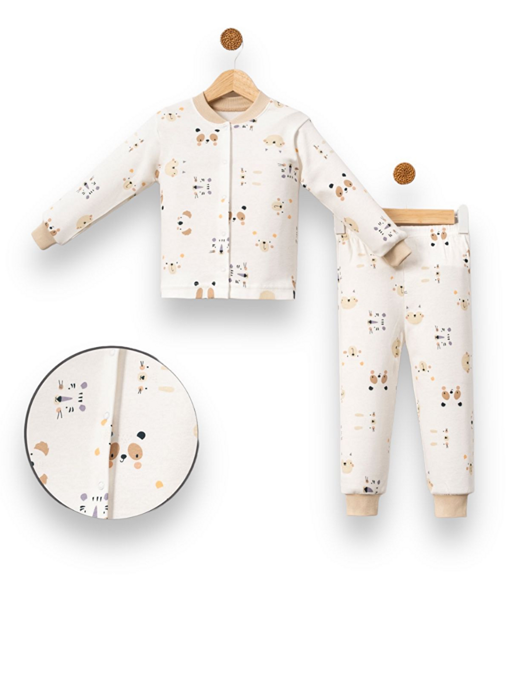 Bej Erkek Bebek Hayvan Figürlü 2'li Pijama Takımı