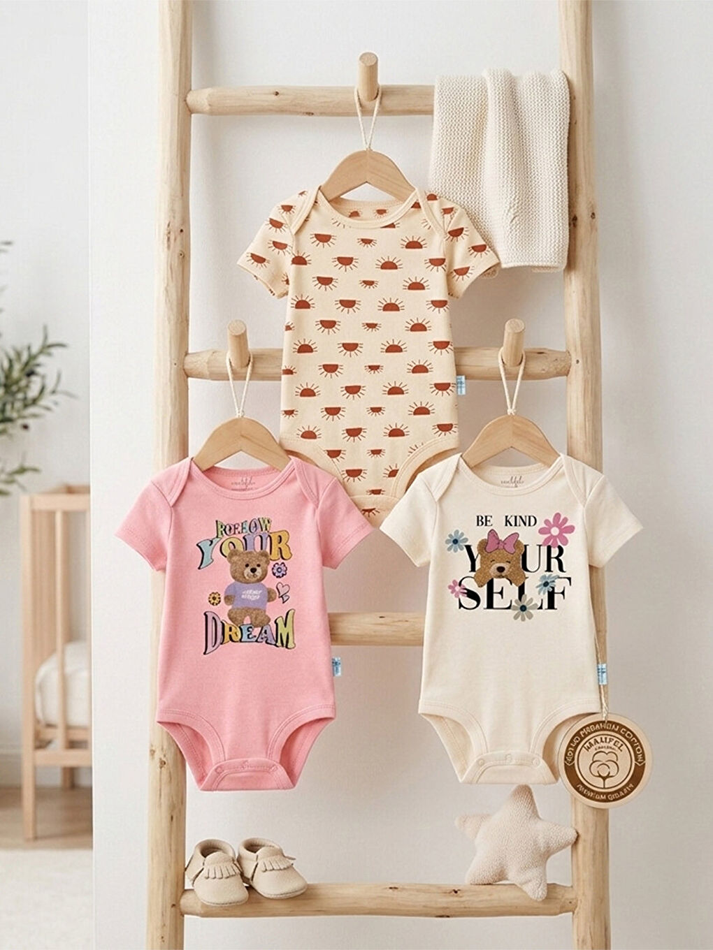 Yeşil 3'Lü %100 Pamuklu Organik Baskılı Kısa Kollu Çıtçıtlı Bebek Body Zıbın 777-779-2