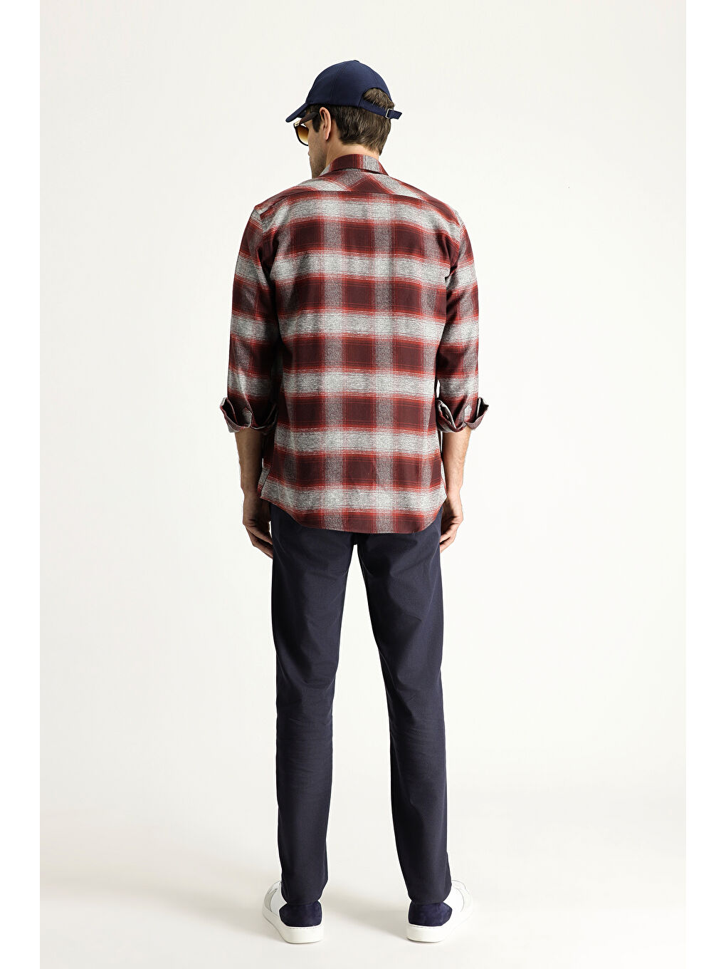 Lacivert Slim Fit Dar Kesim Beli Lastikli İpli Desenli Elastanlı Pantolon-4