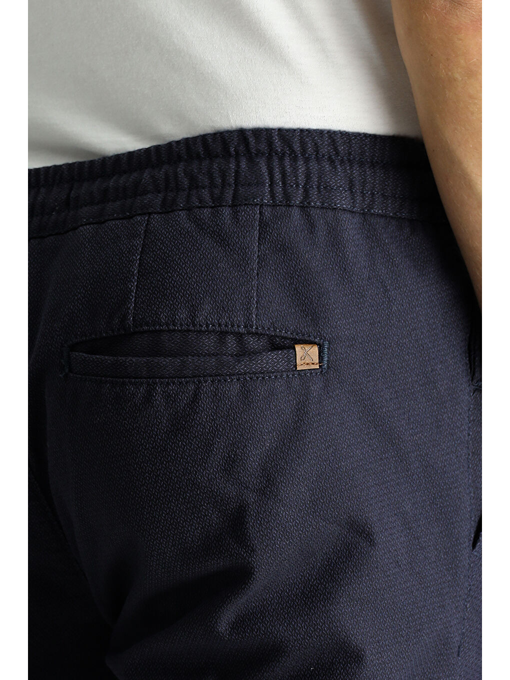 Lacivert Slim Fit Dar Kesim Beli Lastikli İpli Desenli Elastanlı Pantolon-6