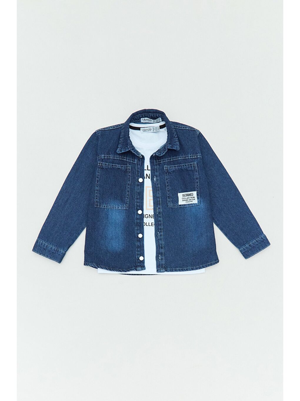 Mavi %100 Pamuk Yazı Baskılı Düğmeli 2 Li Erkek Çocuk Takım