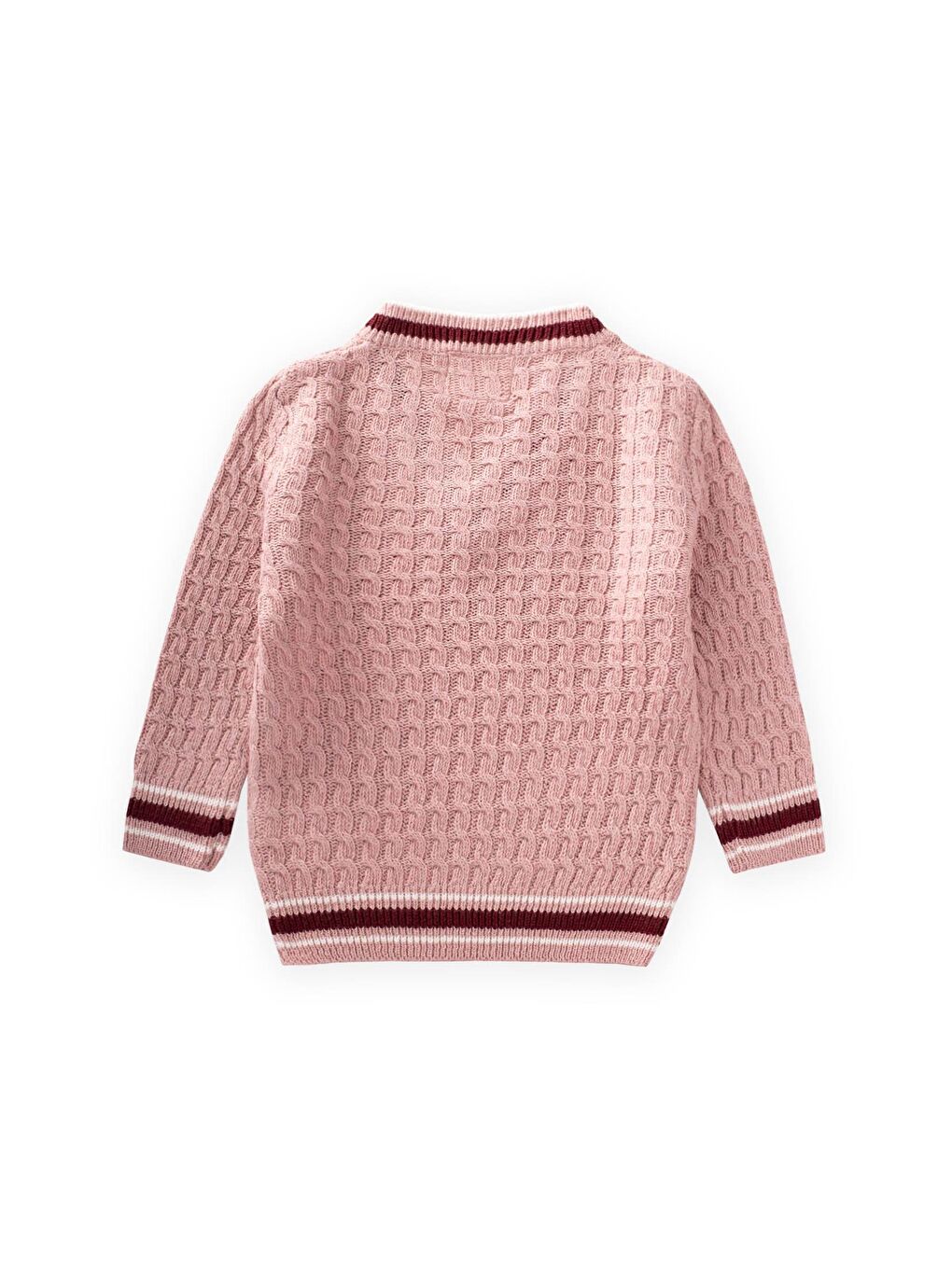 Saç Örgü V Yaka Kazak 2-9 Yaş Pudra Pembe-1