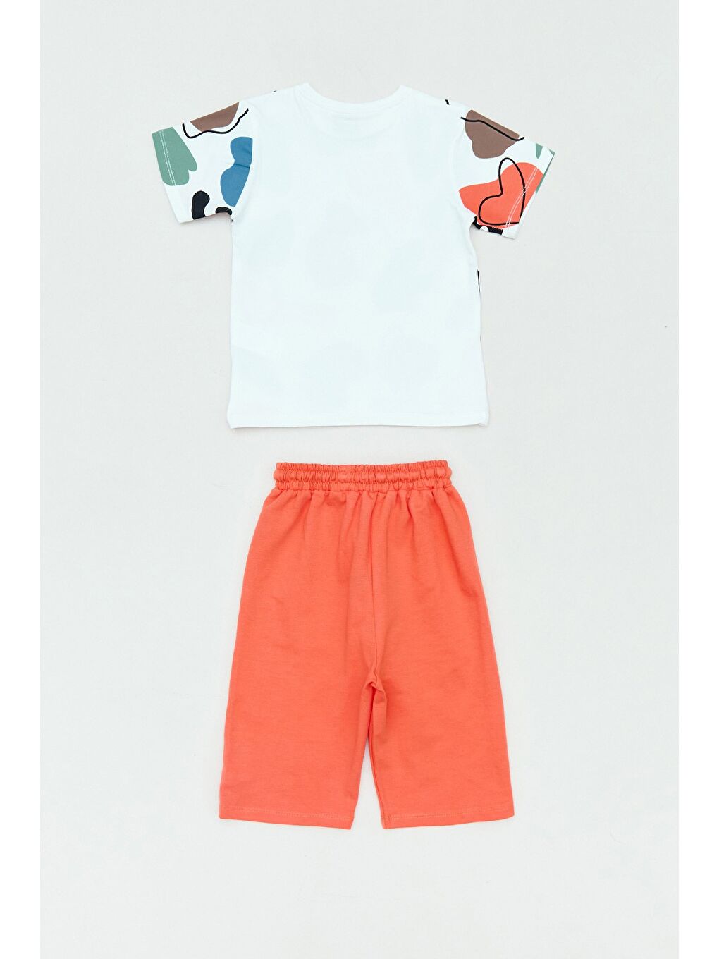 Kahverengi Desenli Bisiklet Yaka 2 Li Erkek Çocuk Şortlu Takım-1