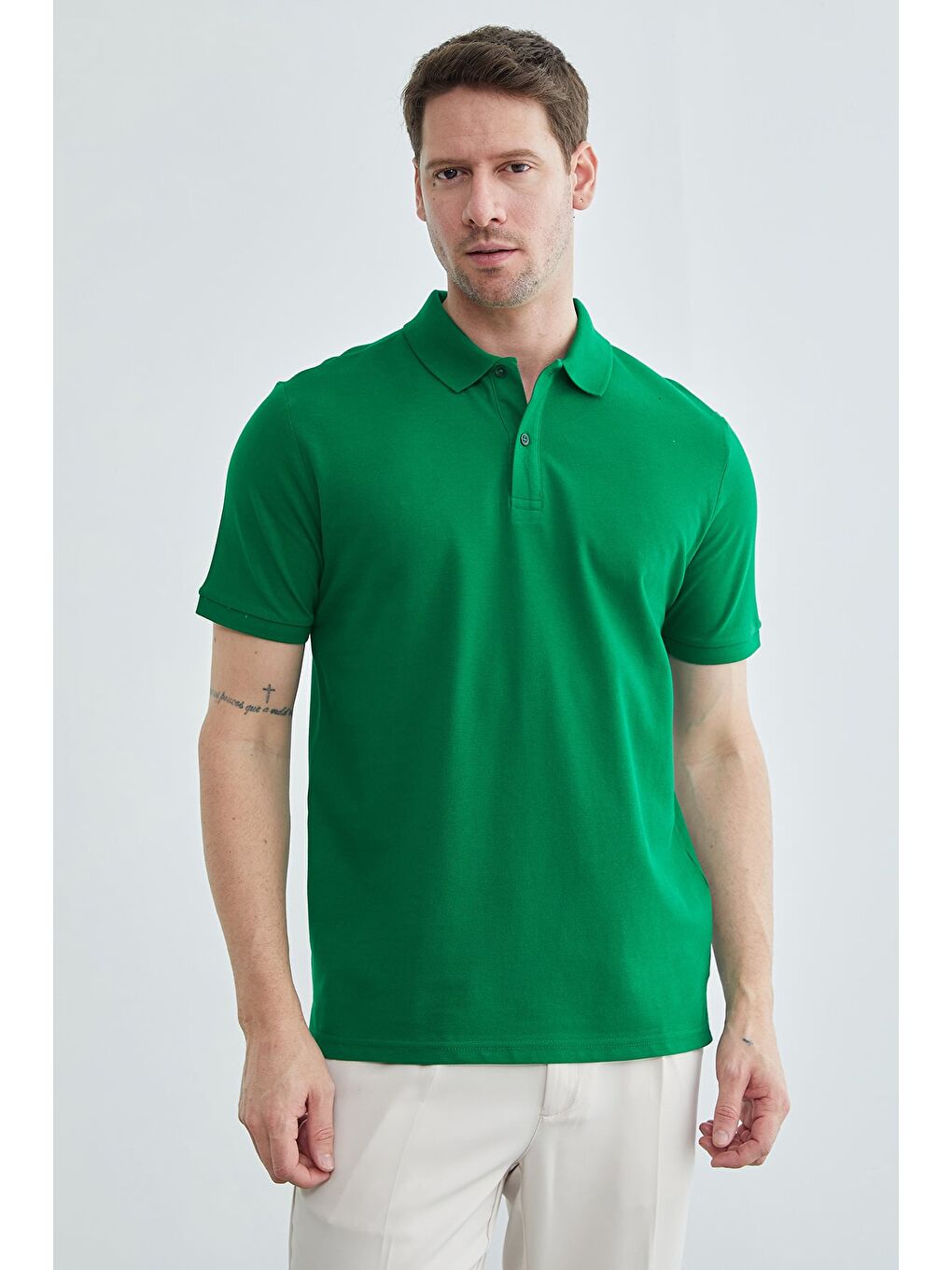 Yeşil Basic Polo Yaka Pike Tişört-1