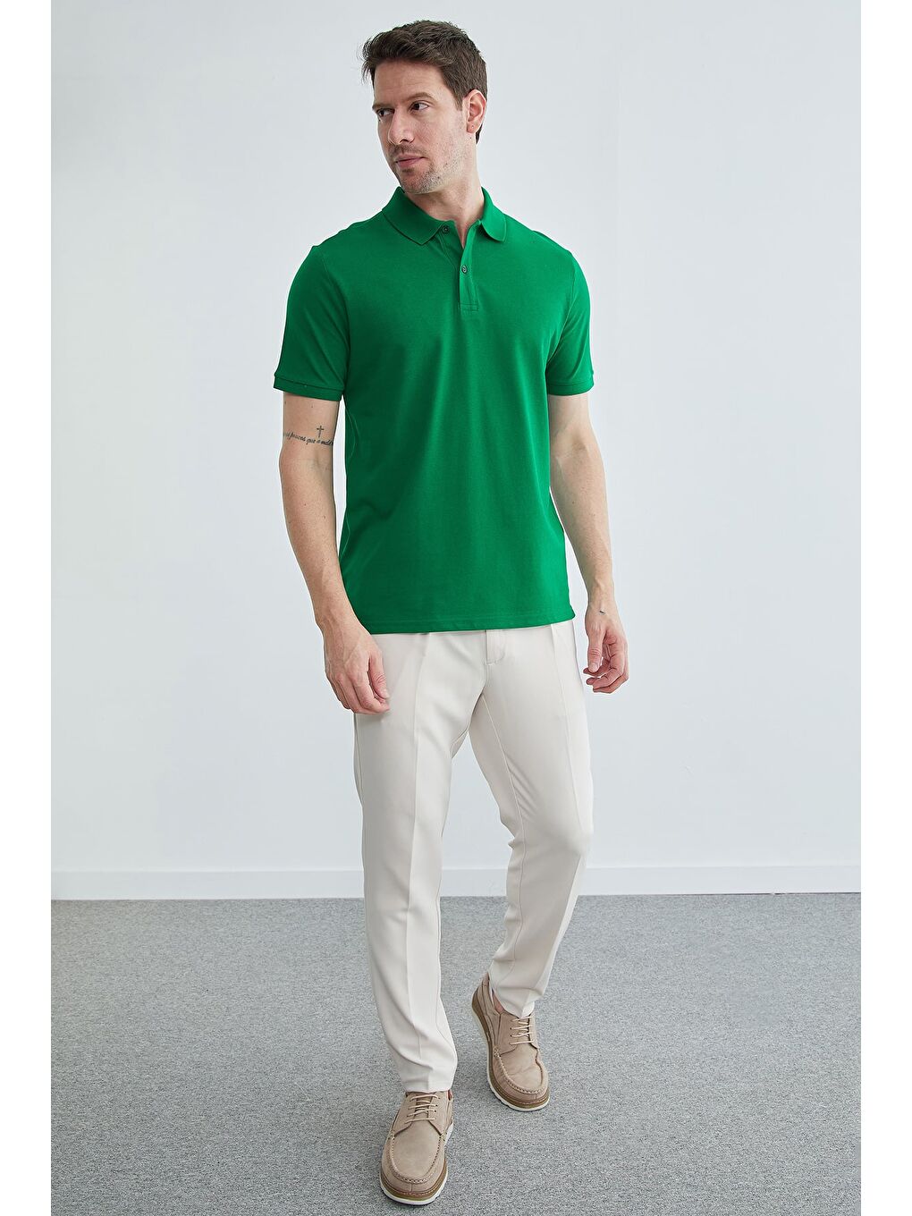 Yeşil Basic Polo Yaka Pike Tişört-2