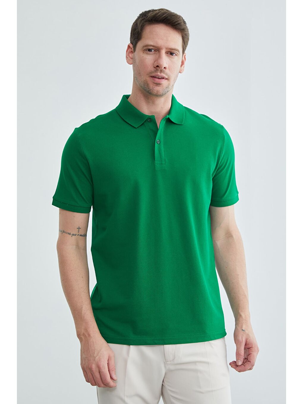 Yeşil Basic Polo Yaka Pike Tişört-3