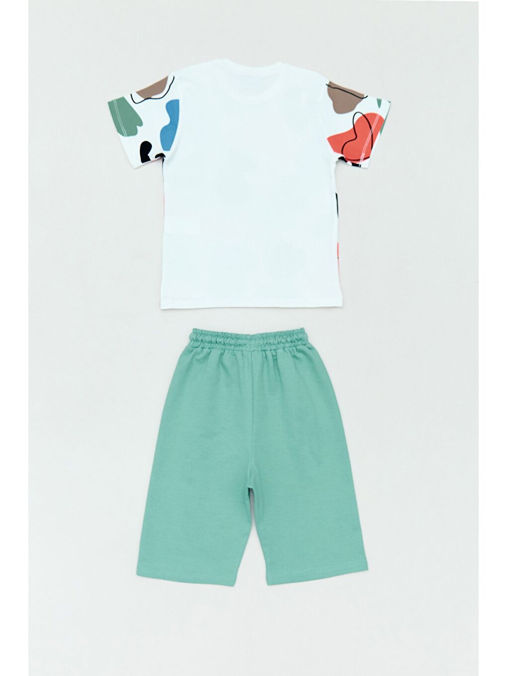 Turkuaz Desenli Bisiklet Yaka 2 Li Erkek Çocuk Şortlu Takım-1