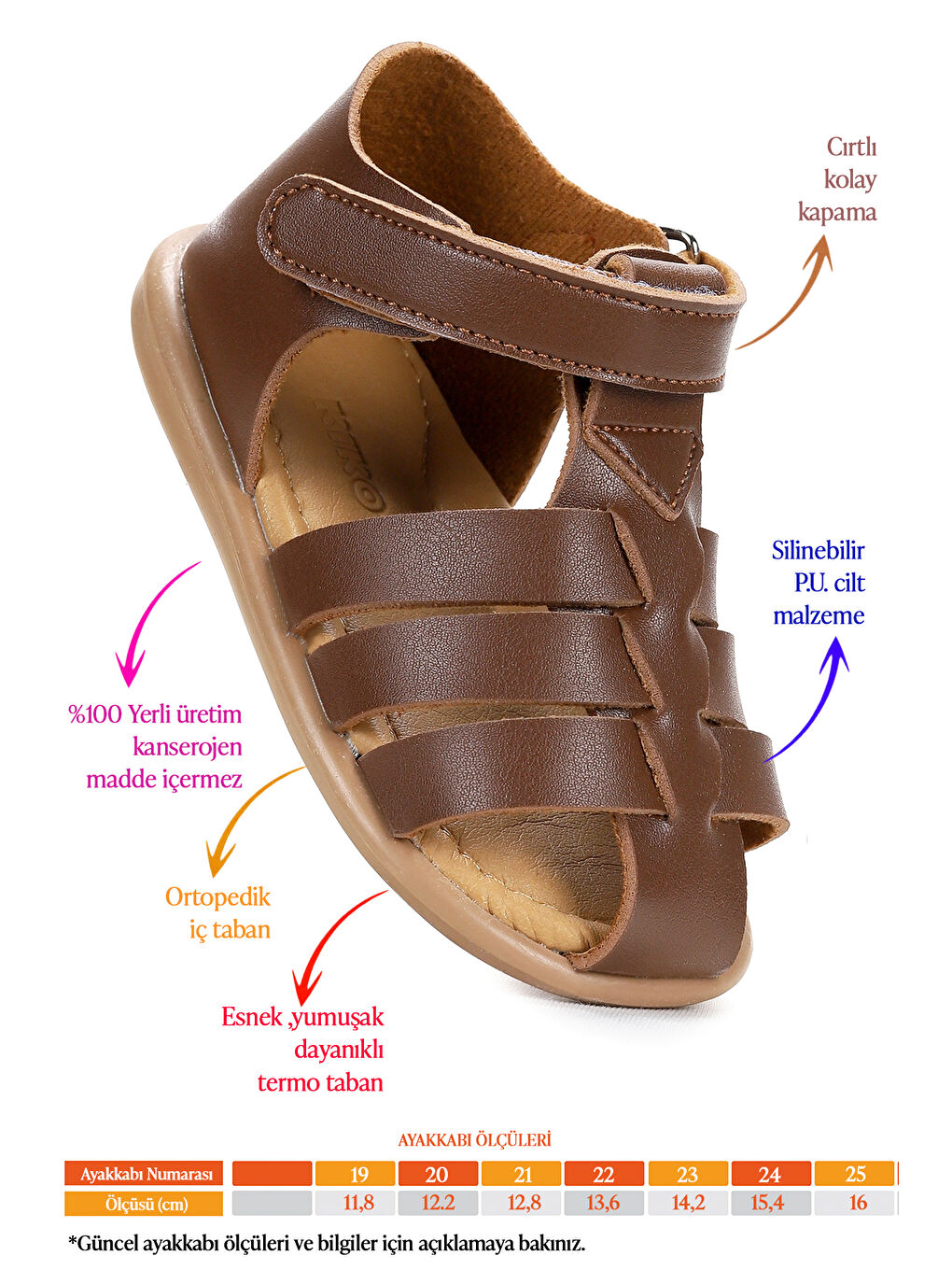 Kahverengi Lonpe İlk Adım Cırtlı Kız Bebek Sandalet-1