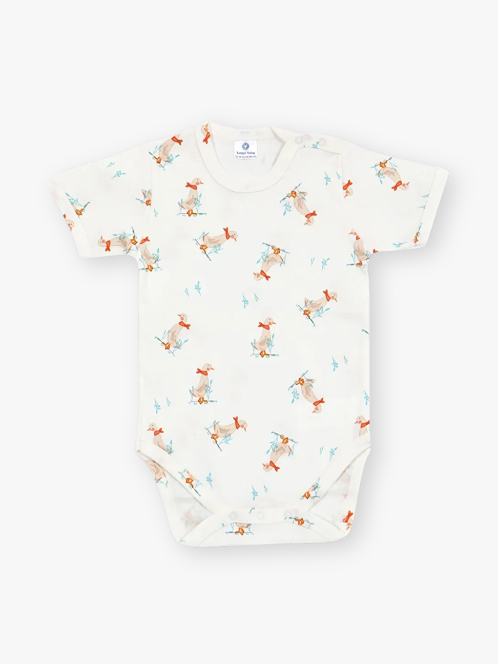 Ekru Bisiklet Yaka Kısa Kollu Baskılı Kız Bebek Çıtçıtlı Body ve Pantolon 2'li Takım-1