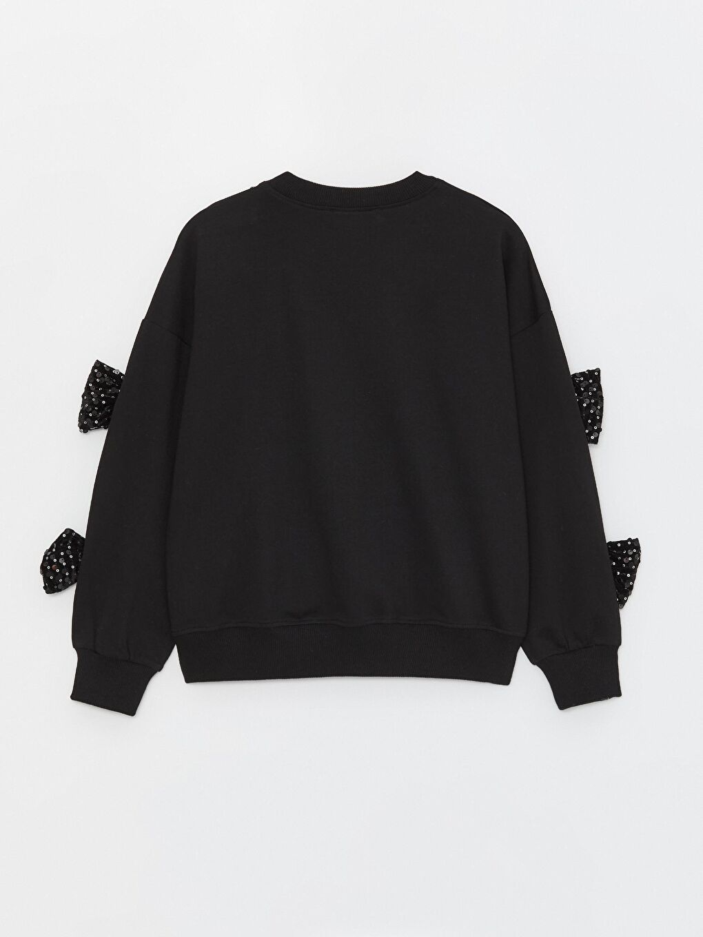 Siyah Kız Çocuk Bisiklet Yaka Fiyonklu Üç İplik SweatShirt-1