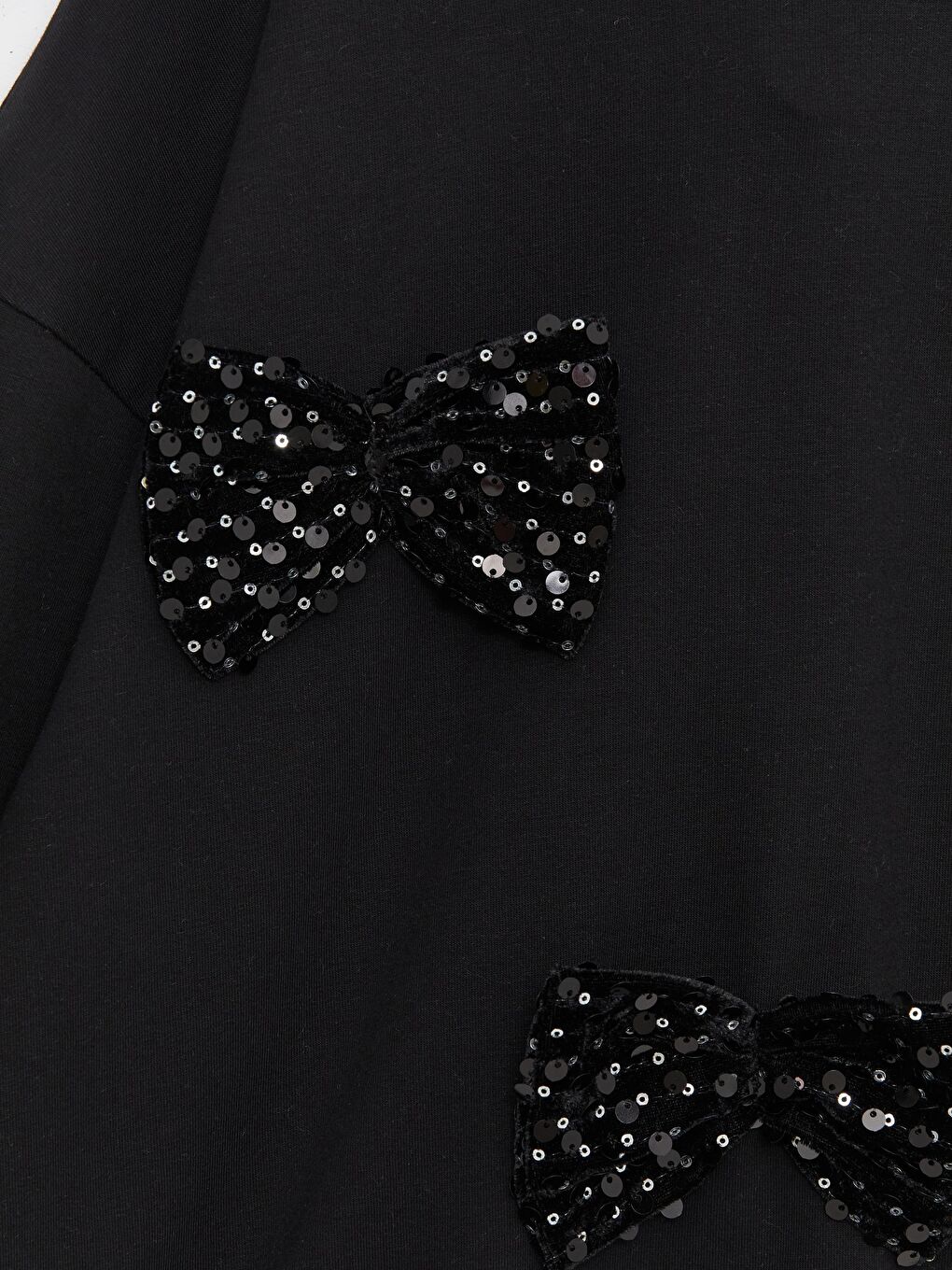 Siyah Kız Çocuk Bisiklet Yaka Fiyonklu Üç İplik SweatShirt-2