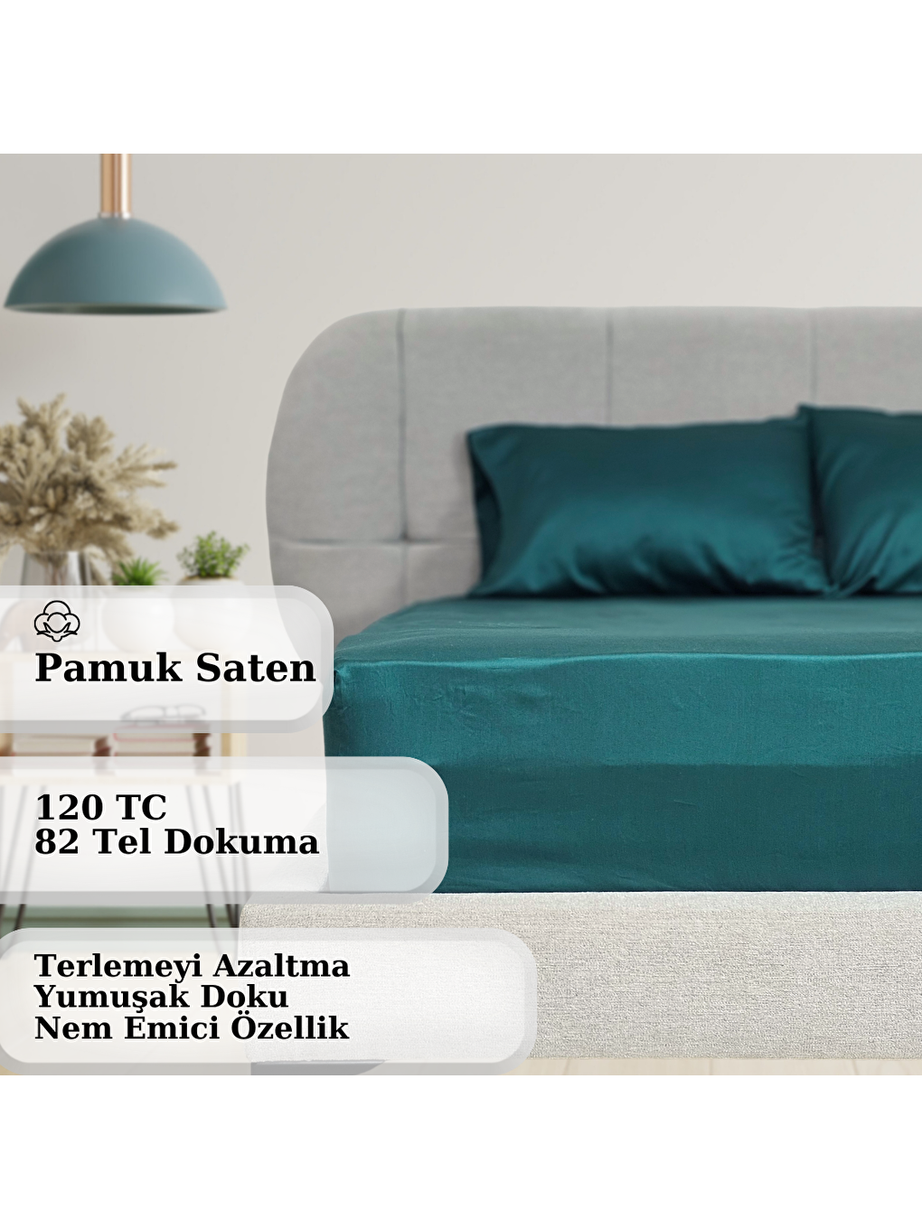 Rossav Home Pamuk Saten İpek Dokulu Çift Kişilik Çarşaf Seti | Lastikli Çarşaf | Zümrüt Yeşili - 1