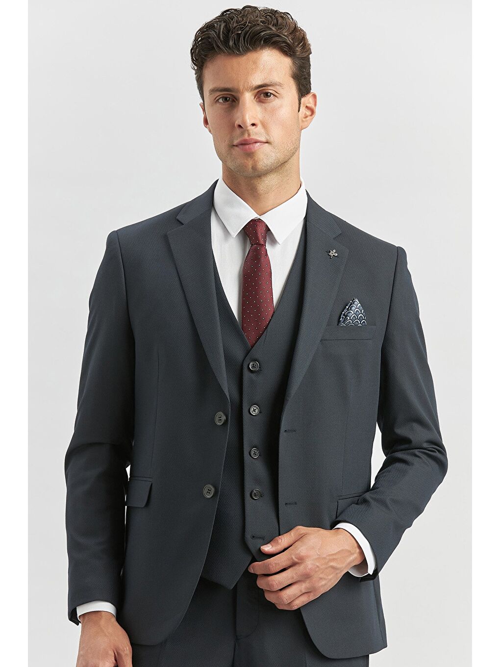 Koyu Lacivert Yelekli 6 Drop Slim Fit Takım Elbise 1001240180