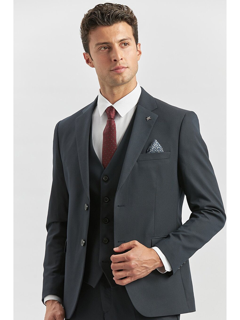 Koyu Lacivert Yelekli 6 Drop Slim Fit Takım Elbise 1001240180-2