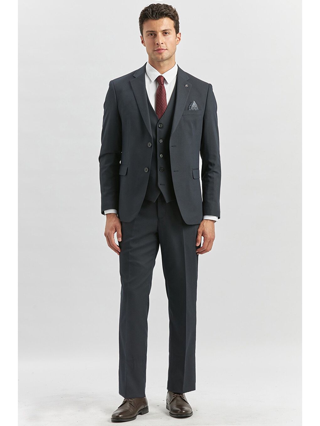 Koyu Lacivert Yelekli 6 Drop Slim Fit Takım Elbise 1001240180-3