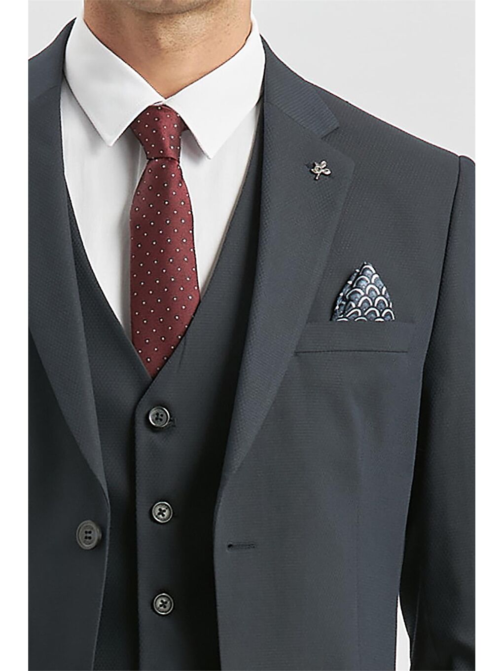 Koyu Lacivert Yelekli 6 Drop Slim Fit Takım Elbise 1001240180-4