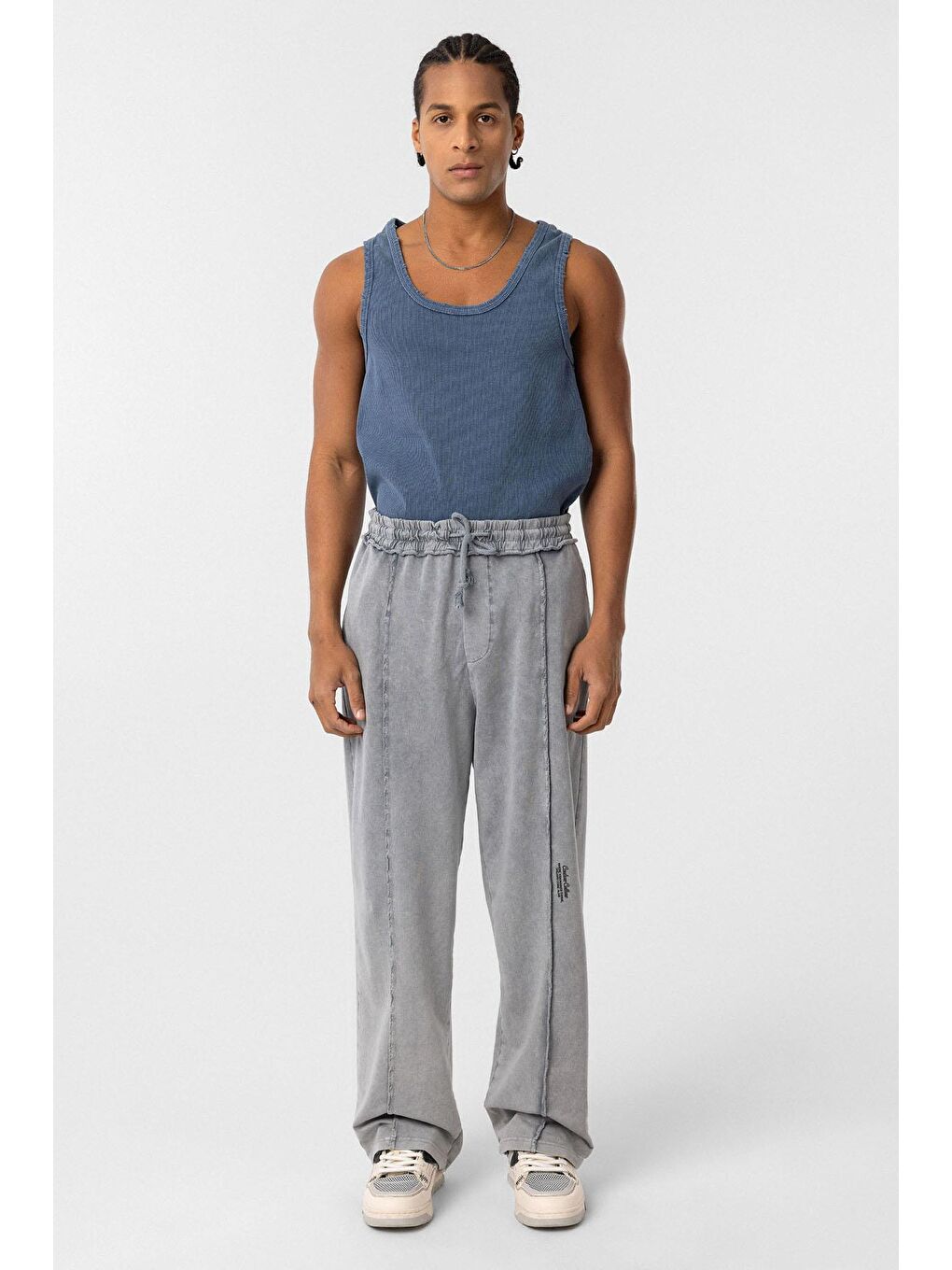 Yıkamalı Baggy Eşofman Alt Gri-1