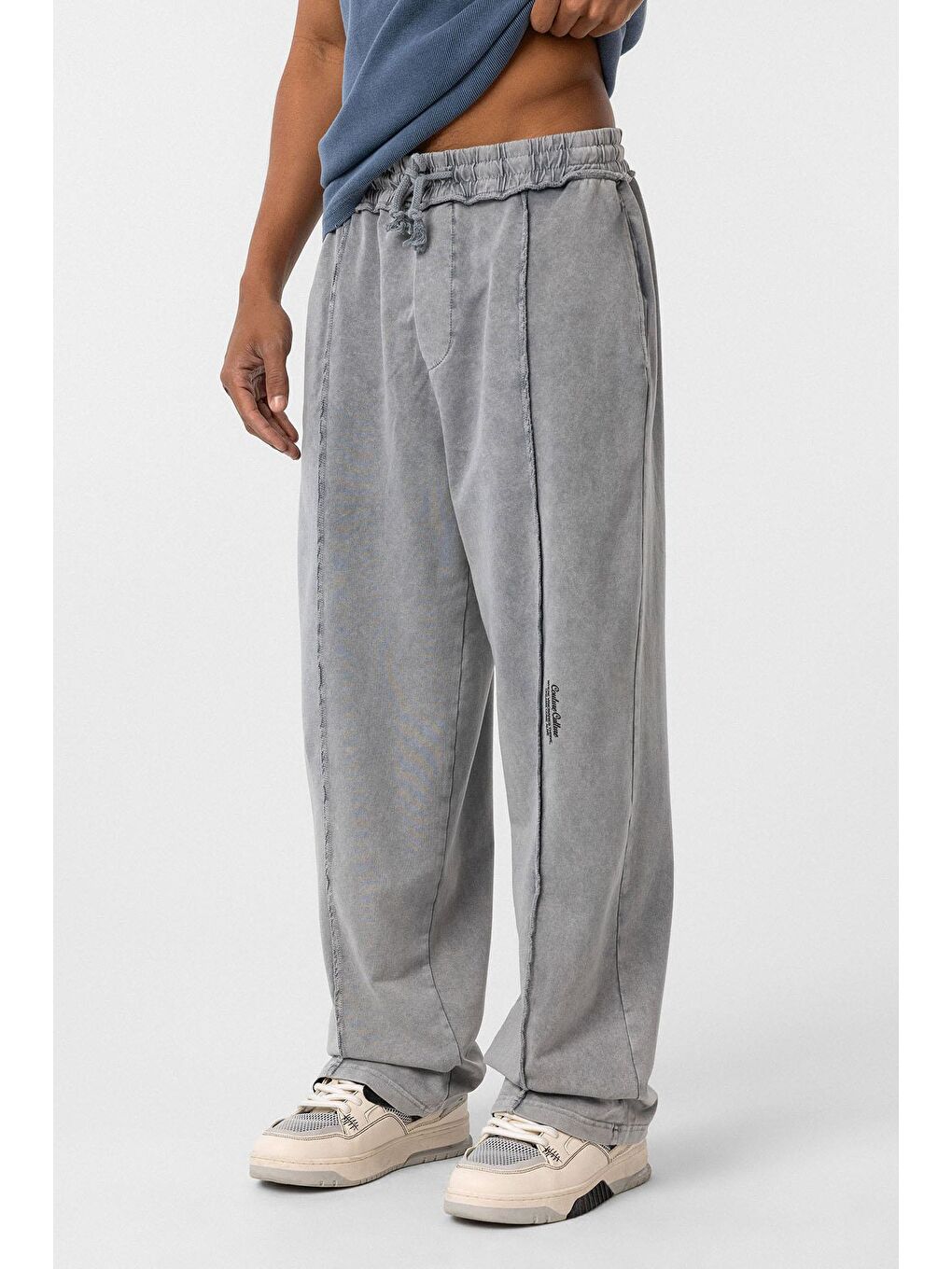 Yıkamalı Baggy Eşofman Alt Gri-3