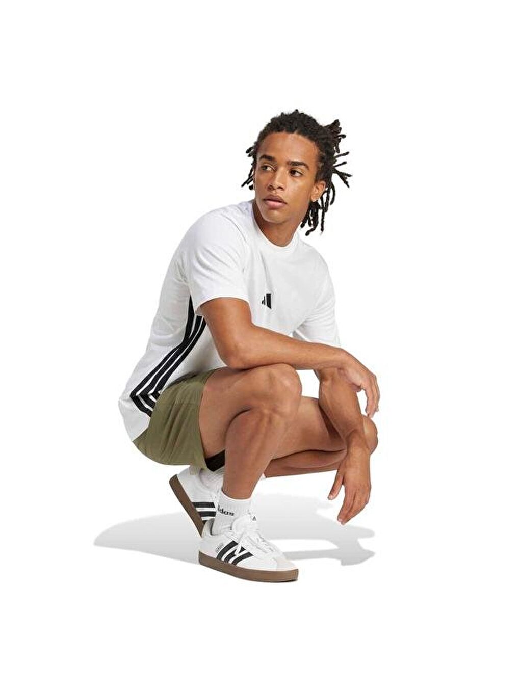 Essentials 3 Stripes Single Jersey Erkek Beyaz Tişört-1