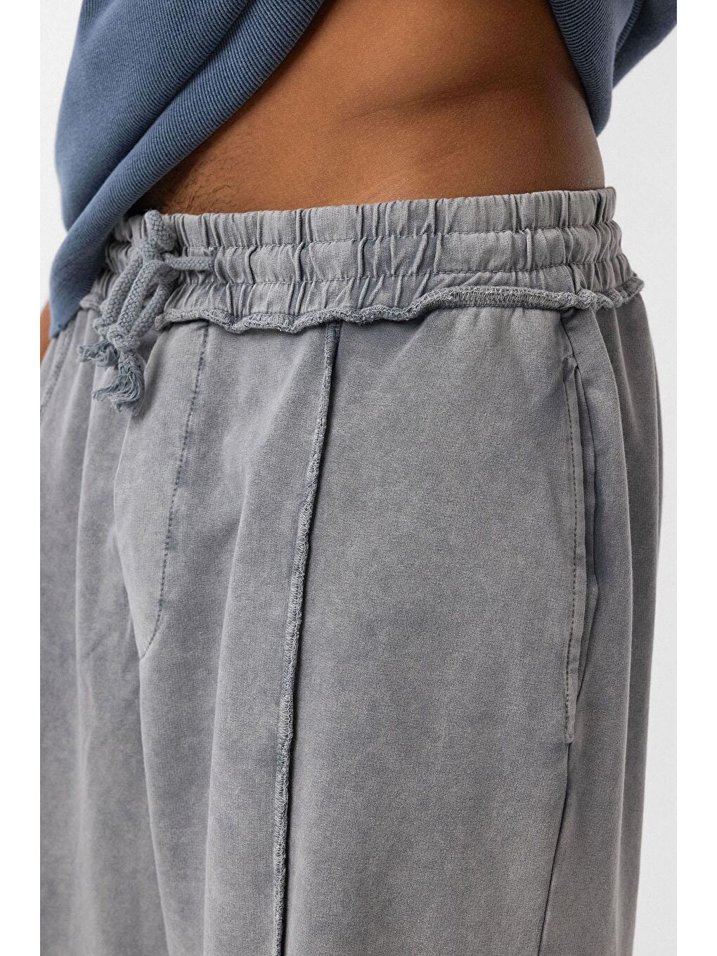 Yıkamalı Baggy Eşofman Alt Gri-5